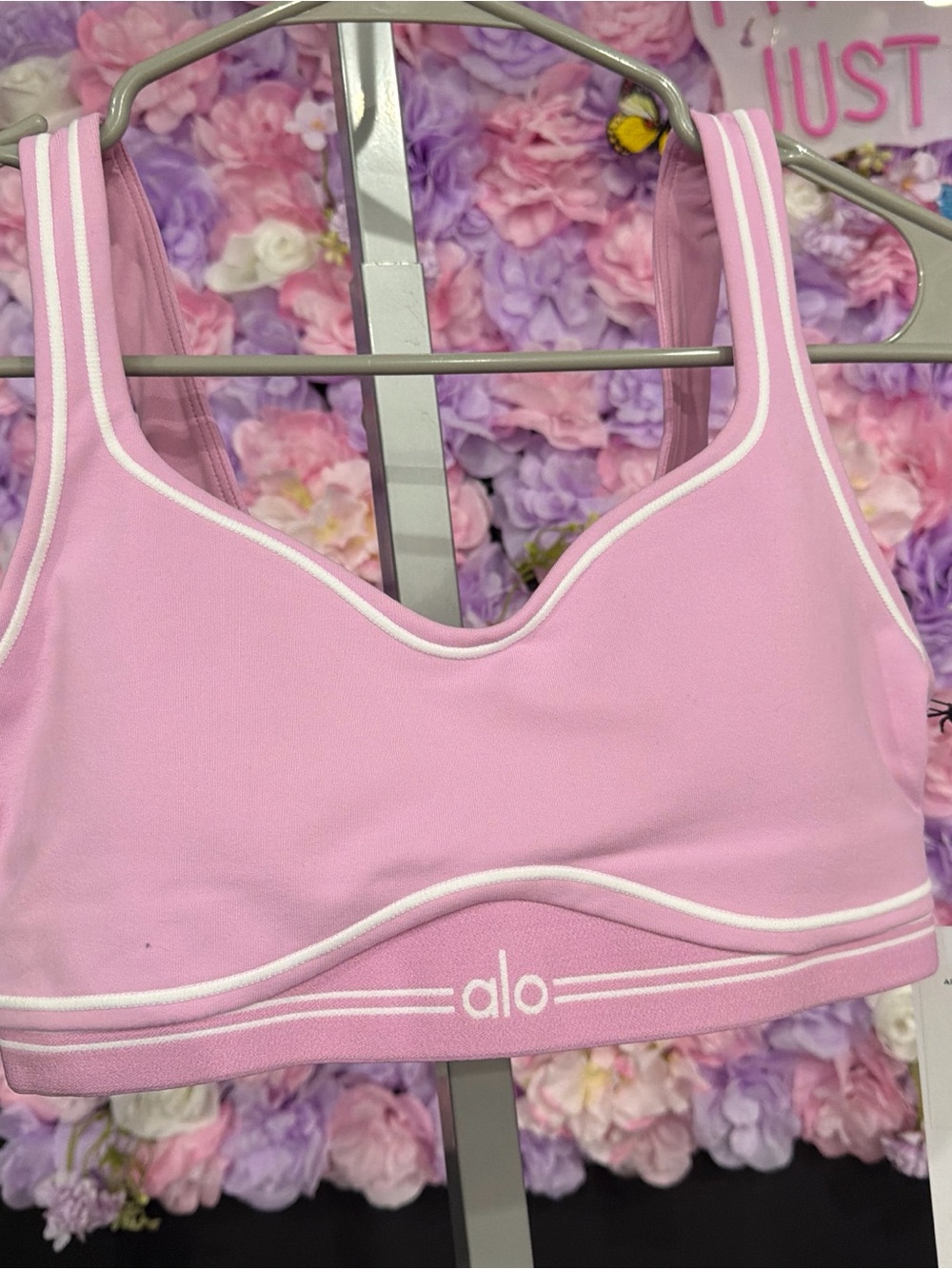 ALO Yoga Pink Sports Bra with White Trim